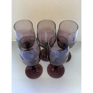 Libbey Amethyst Five Purple Vintage Blown 6in  6oz Wine Glasses